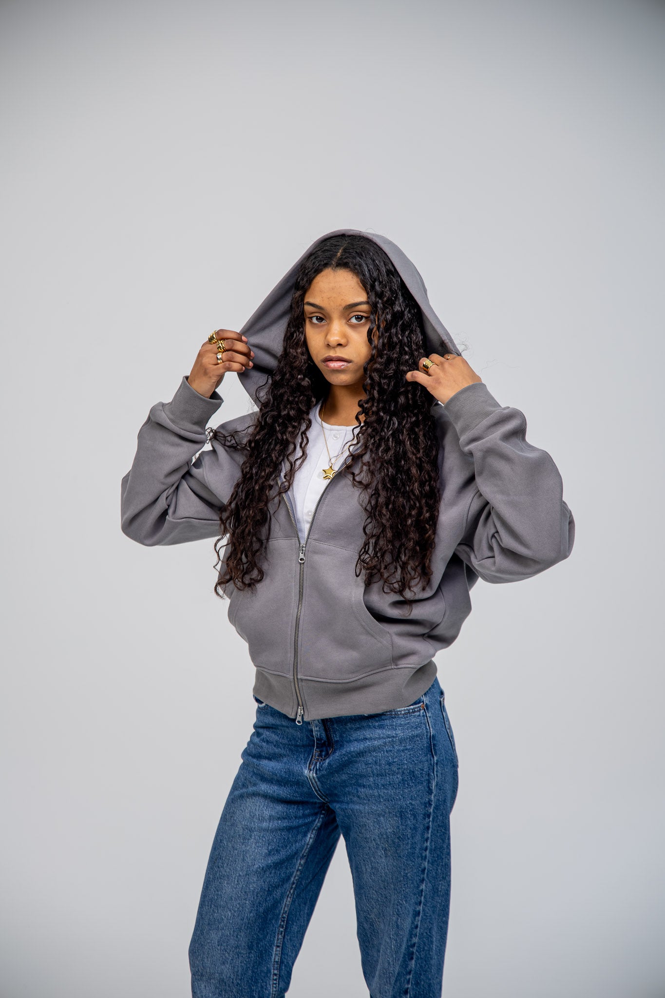 GREY/WHITE "SURF BEACHES" SHORT ZIP SWEATSHIRT
