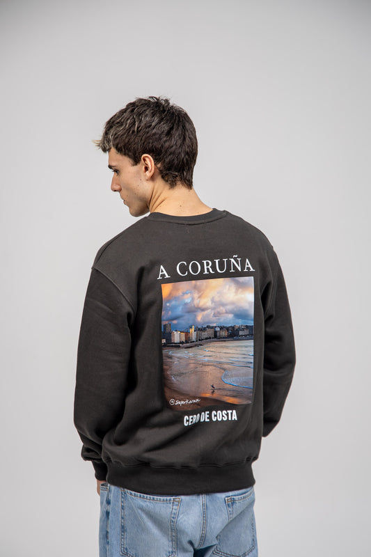 SUDADERA ANTRACITA/BLANCO "A CORUÑA FOTO SUPERKARMEN"