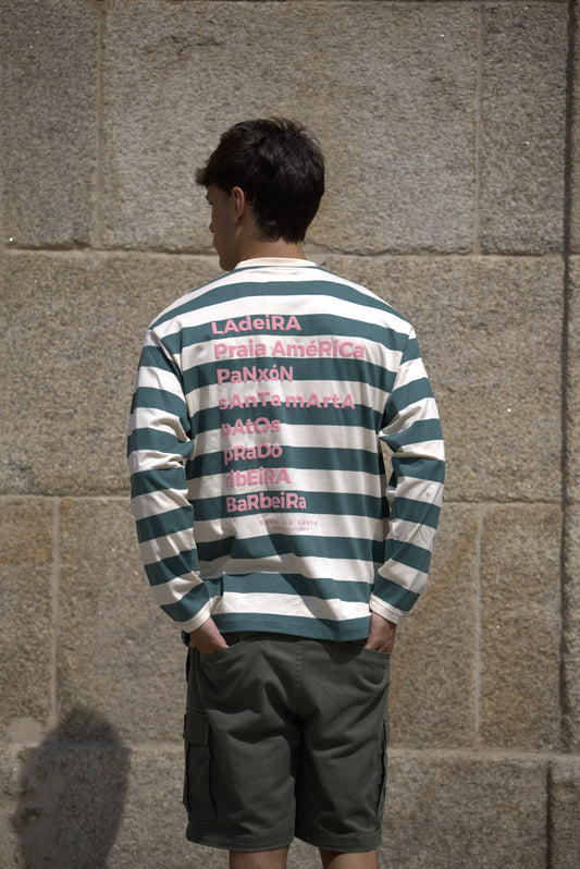 CAMISETA VERDE/BEIGE "BAIONA" RAYAS