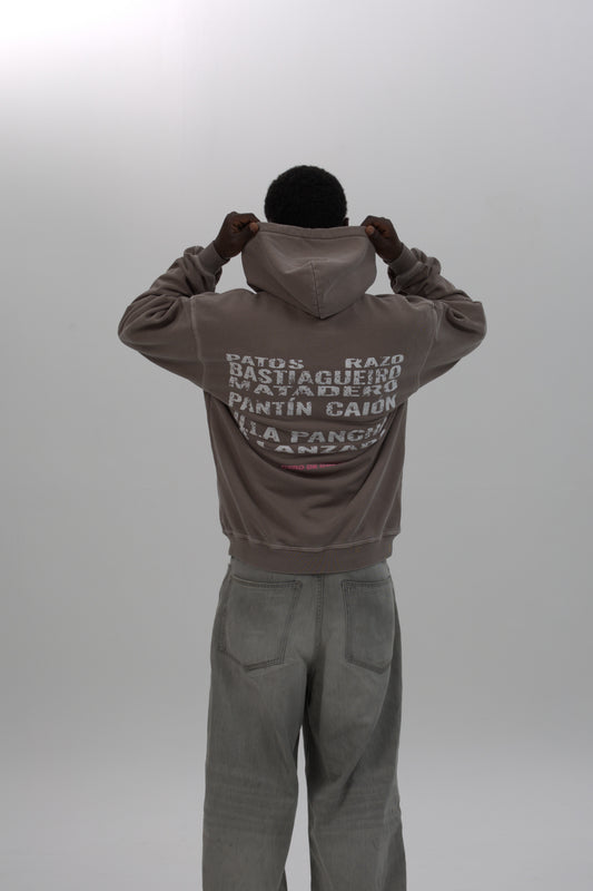 SUDADERA ANTRACITA/DESGASTADO “PLAYAS SURF” CON CAPUCHA