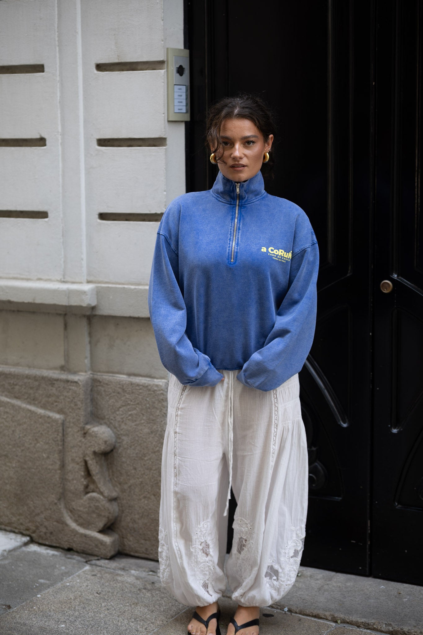 SUDADERA TIZA/AMARILLO "A CORUÑA" CREMALLERA MEDIA