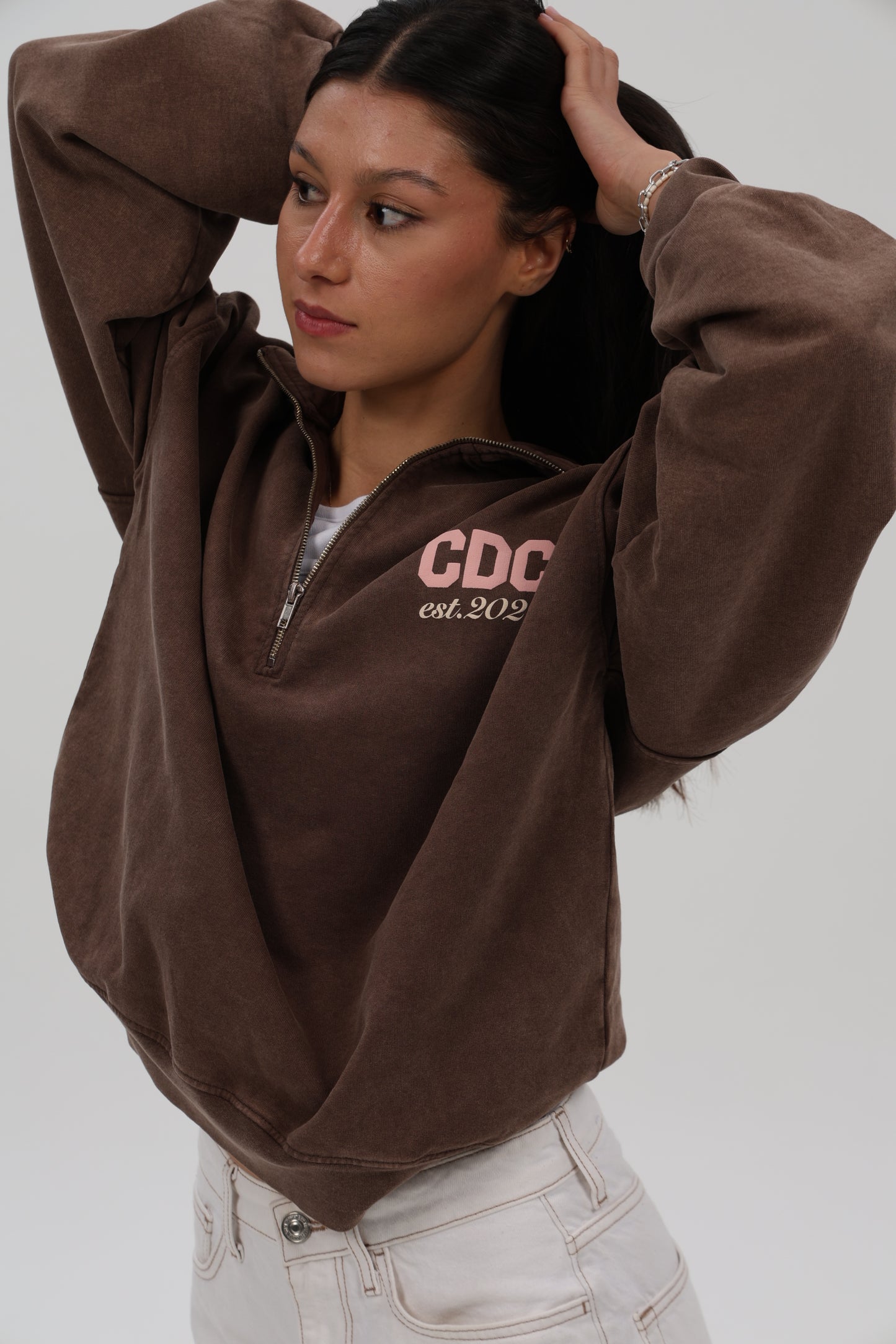 SUDADERA MARRÓN-LAVADO/BEIGE "LOGO CDC" CREMALLERA MEDIA