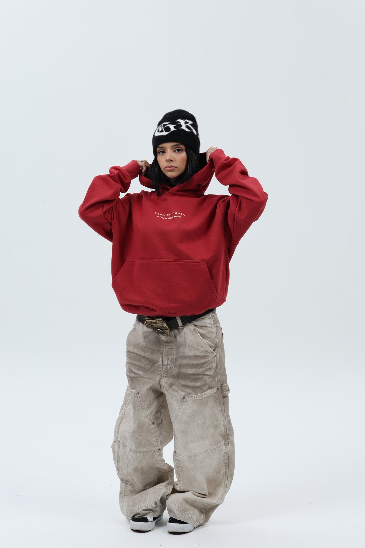 SWEATSHIRT GRENÁ/CREME "PRAIAS SURF" COM CAPUZ