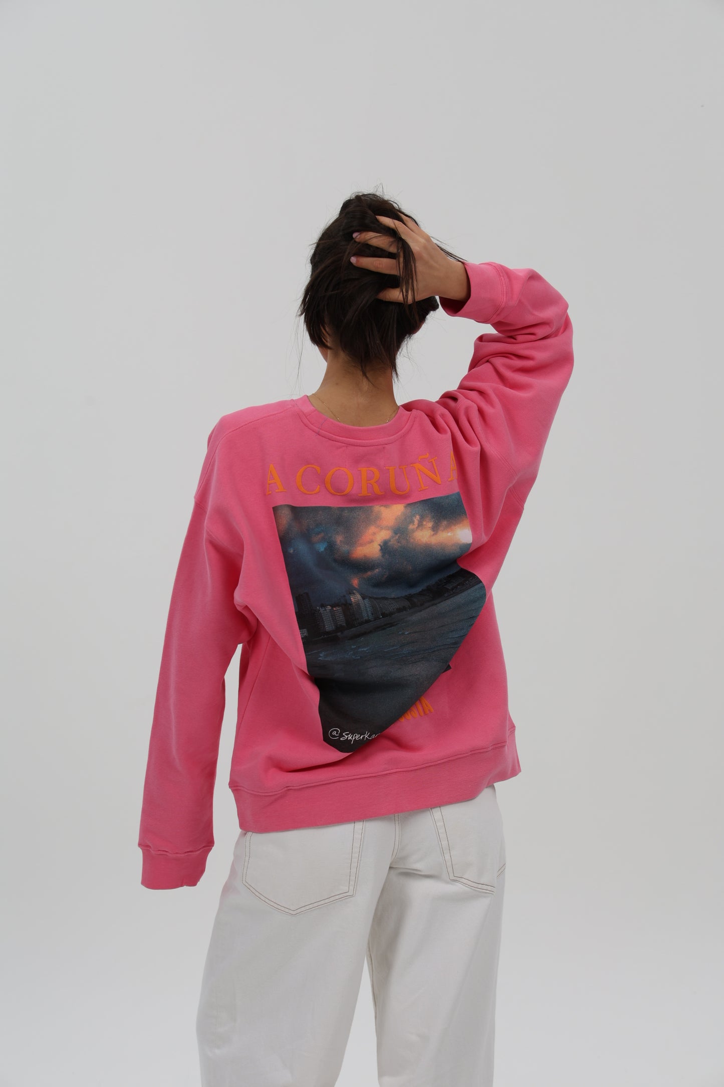 SUDADERA FUCSIA/NARANJA "A CORUÑA FOTO SUPERKARMEN"