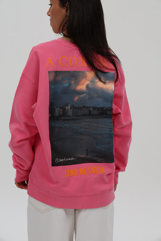 SUDADERA FUCSIA/NARANJA "A CORUÑA FOTO SUPERKARMEN"