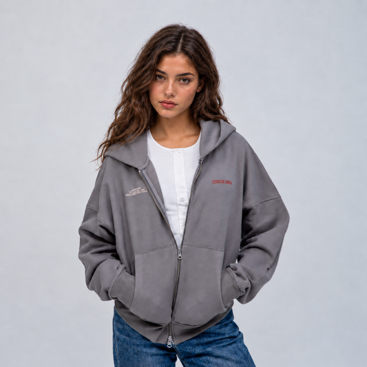 SUDADERA GRIS/BLANCO "A CORUÑA" CREMALLERA CORTA