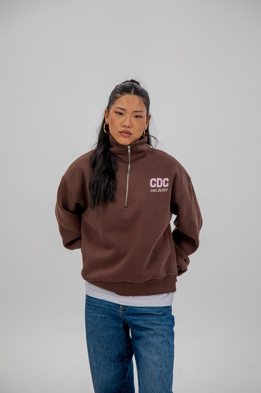 SUDADERA MARRÓN/ROSA "CDC" CREMALLERA MEDIA