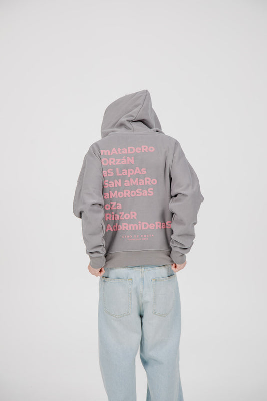 GREY/PINK SWEATSHIRT "A CORUÑA" SHORT ZIP