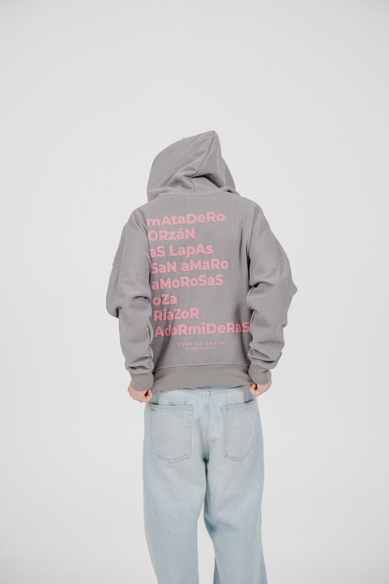 GREY/PINK SWEATSHIRT "A CORUÑA" SHORT ZIP