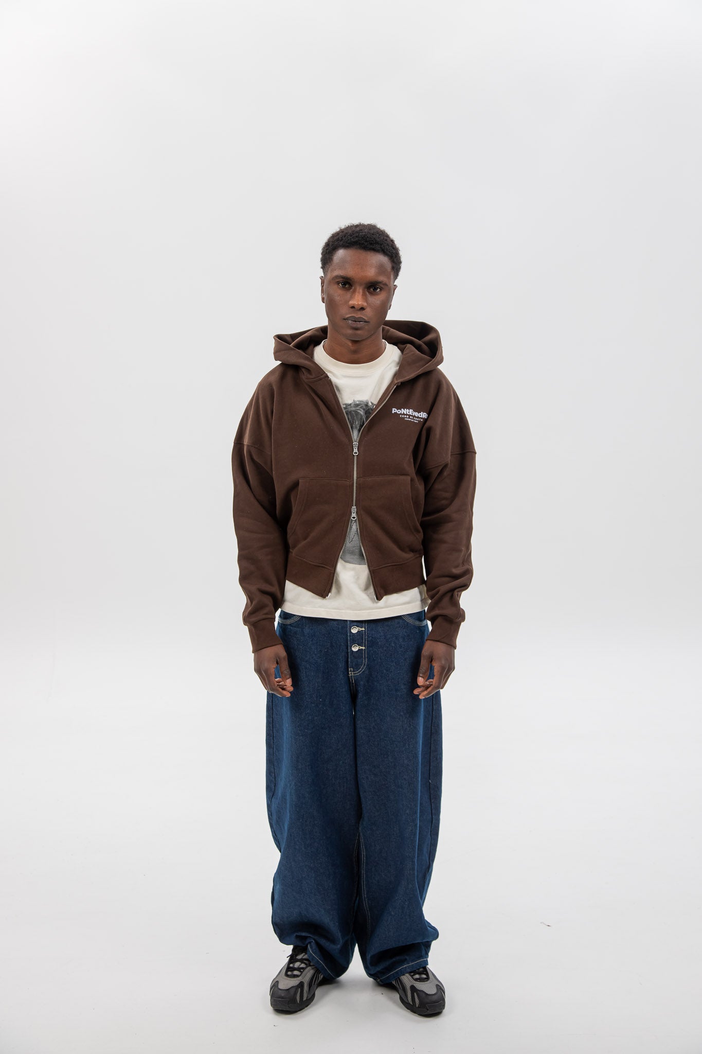 BROWN/LIGHT BLUE "PONTEVEDRA" SHORT ZIP SWEATSHIRT