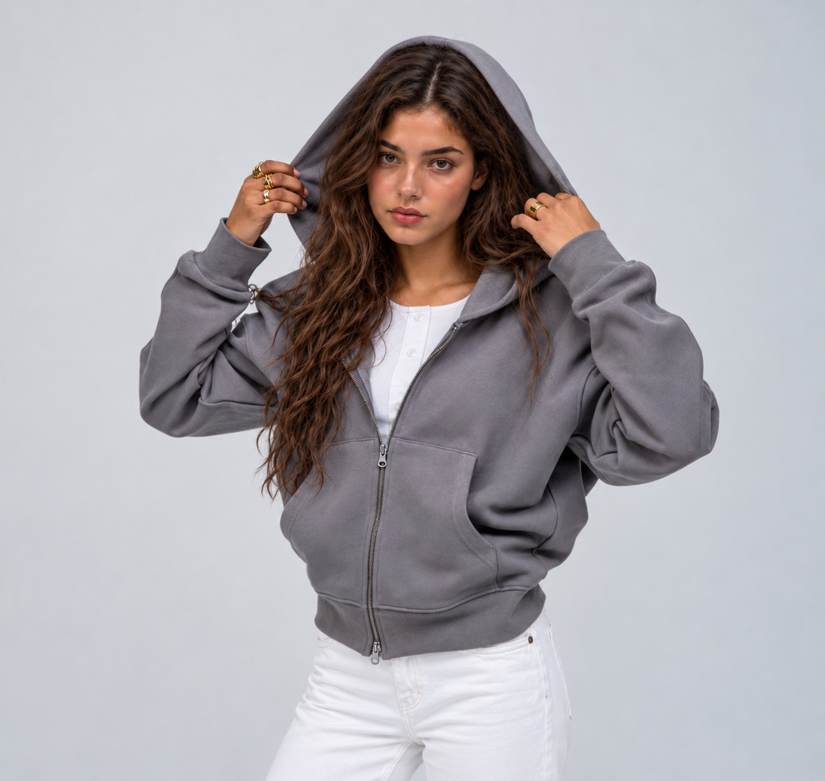 SUDADERA GRIS/BLANCO "PLAYAS SURF" CREMALLERA CORTA
