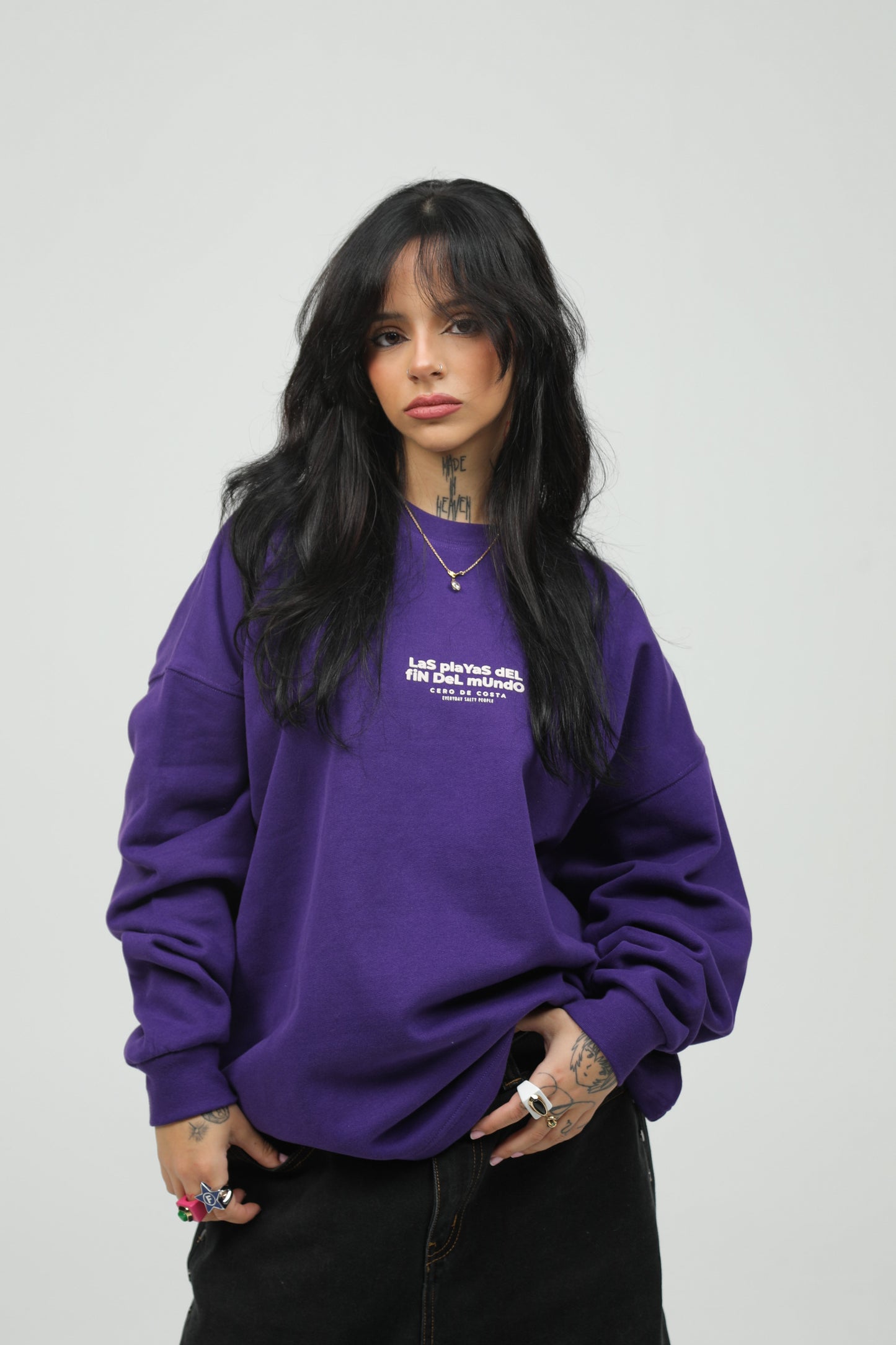 PURPLE/WHITE SWEATSHIRT "END OF THE WORLD"