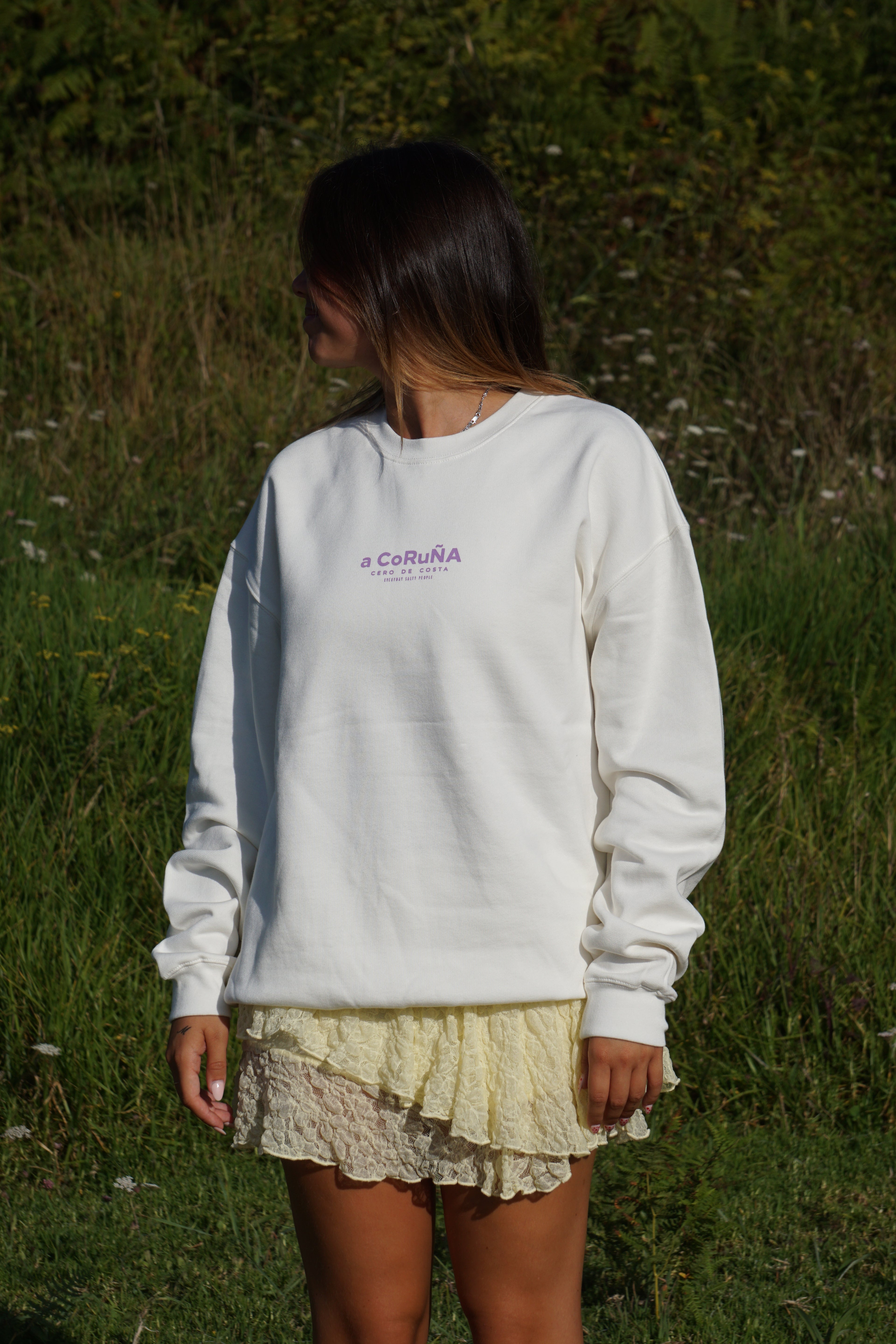 SUDADERA BLANCO/LILA "A CORUÑA"