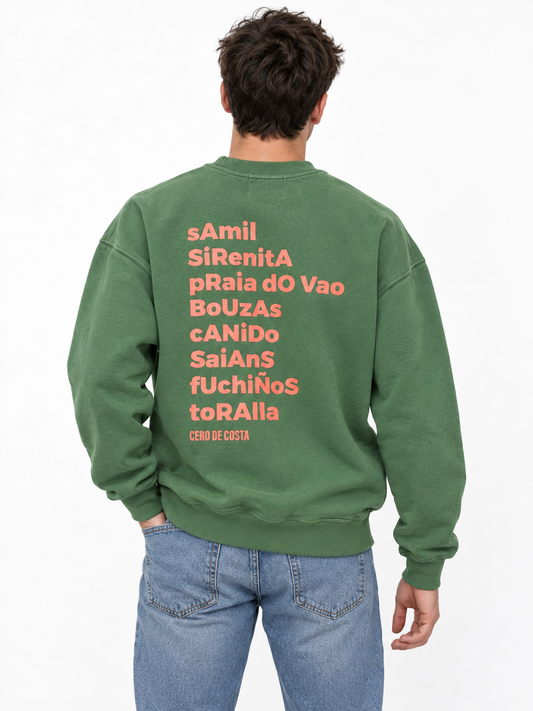 SUDADERA VERDE-LAVADO/CORAL "VIGO"