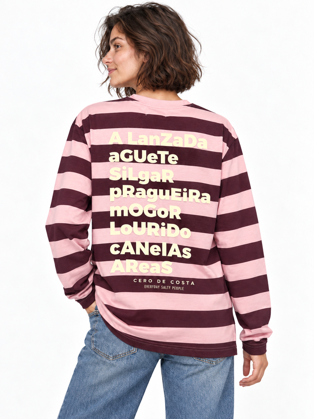 CAMISETA ROSA/BERENJENA "PONTEVEDRA" RAYAS