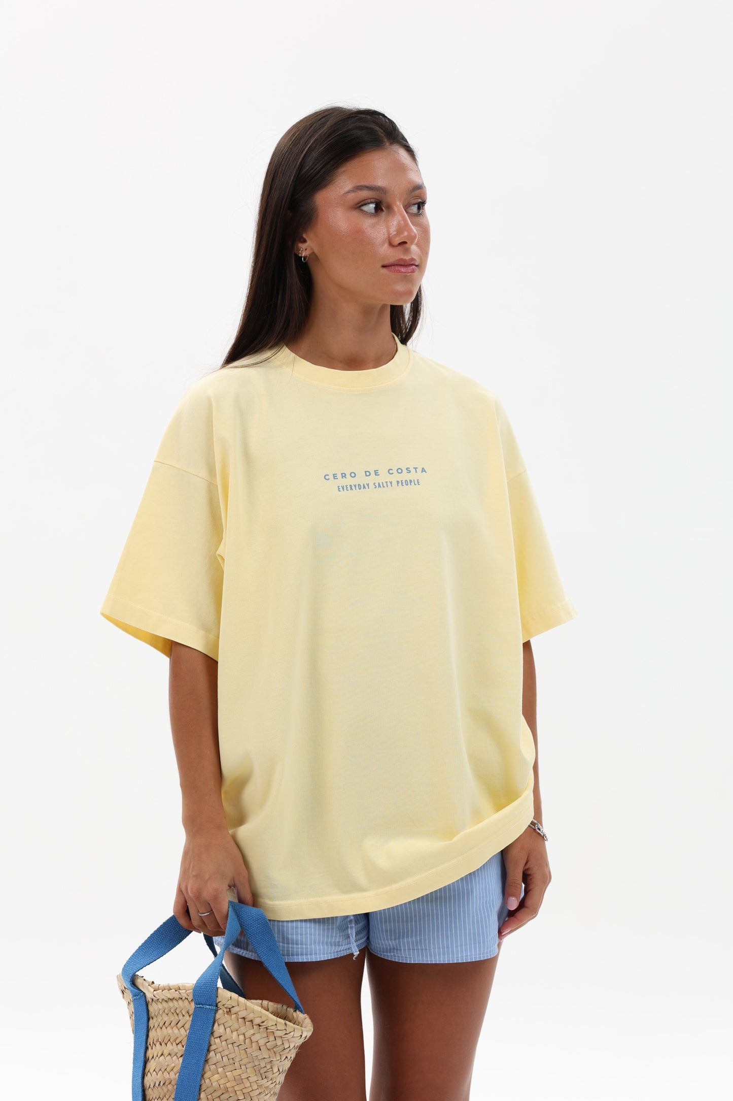 CAMISETA MANTEQUILLA/AZUL "PLAYAS SURF"