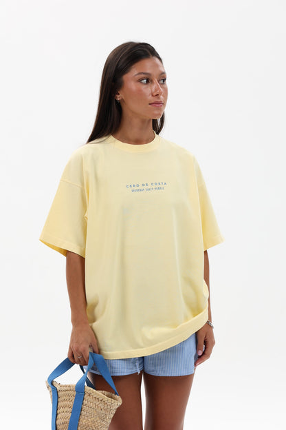 CAMISETA MANTEQUILLA/AZUL "PLAYAS SURF"