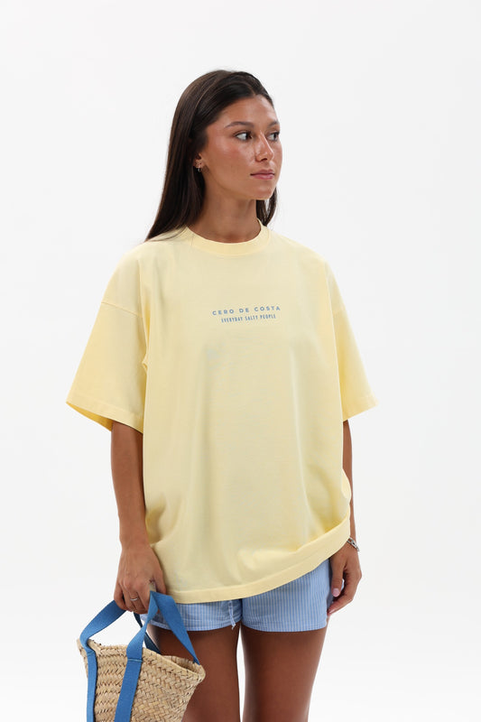 CAMISETA MANTEQUILLA/AZUL "PLAYAS SURF"