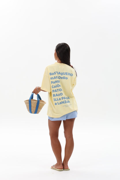 CAMISETA MANTEQUILLA/AZUL "PLAYAS SURF"