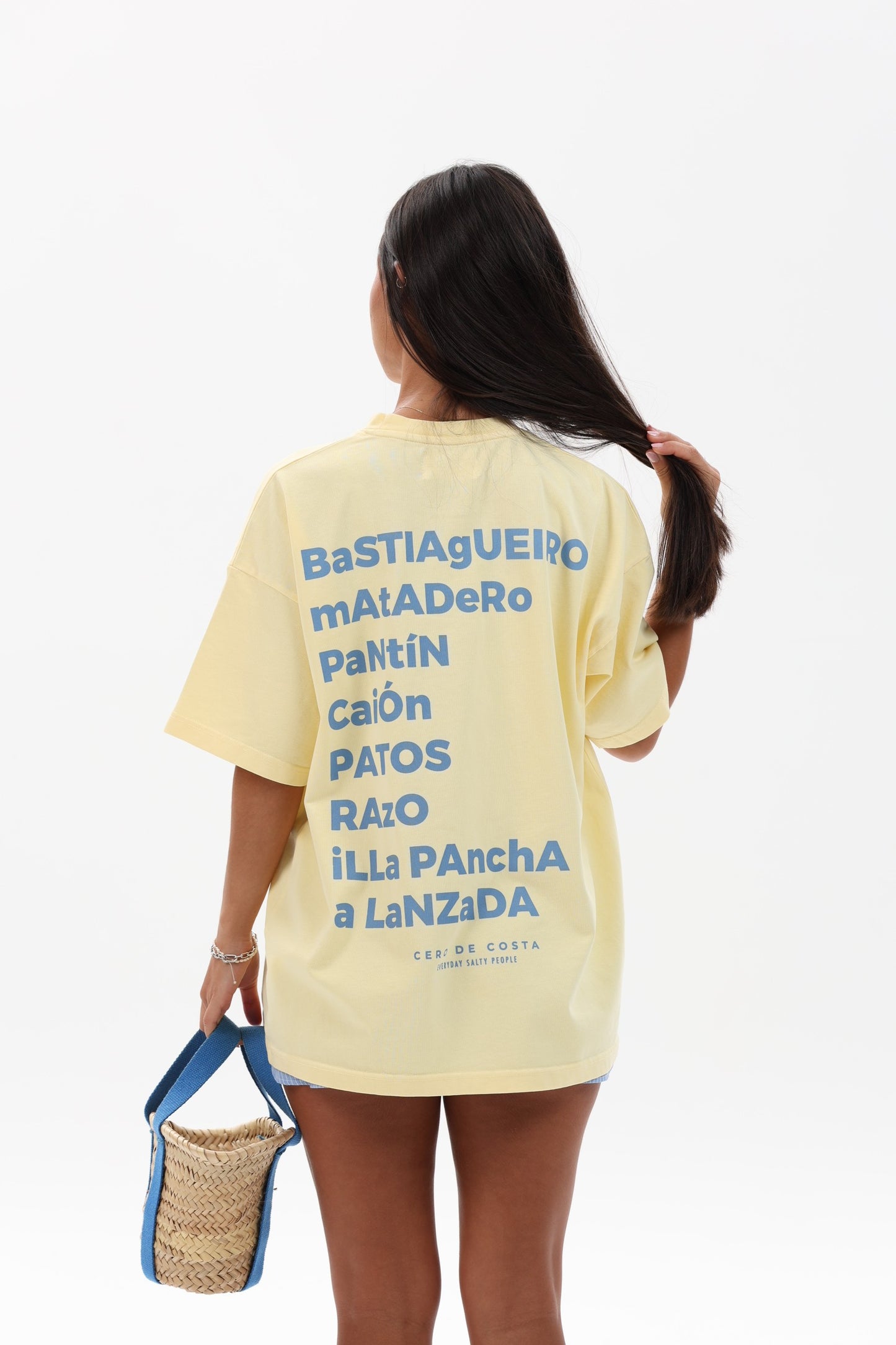 CAMISETA MANTEQUILLA/AZUL "PLAYAS SURF"