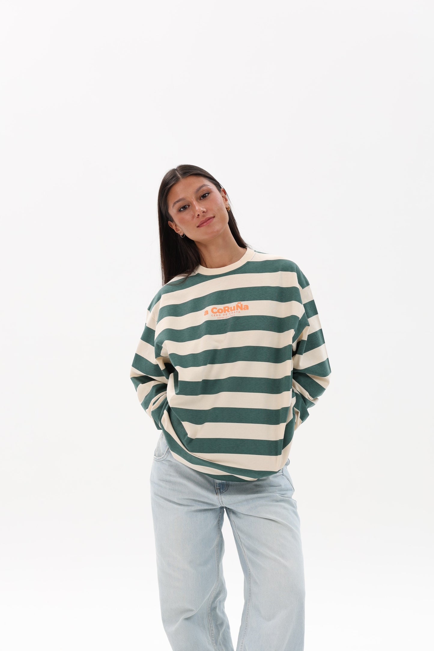 CAMISETA VERDE/BEIGE "A CORUÑA" RAYAS