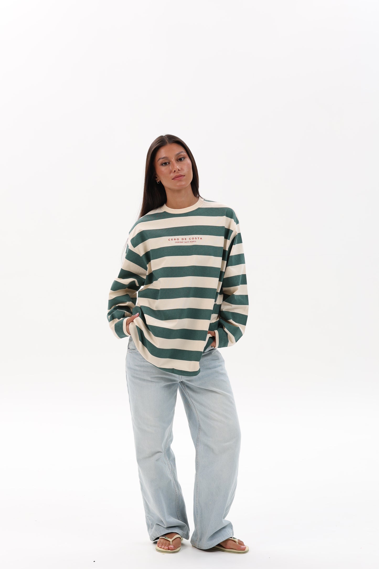 CAMISETA VERDE/BEIGE "PLAYAS RAZO" RAYAS