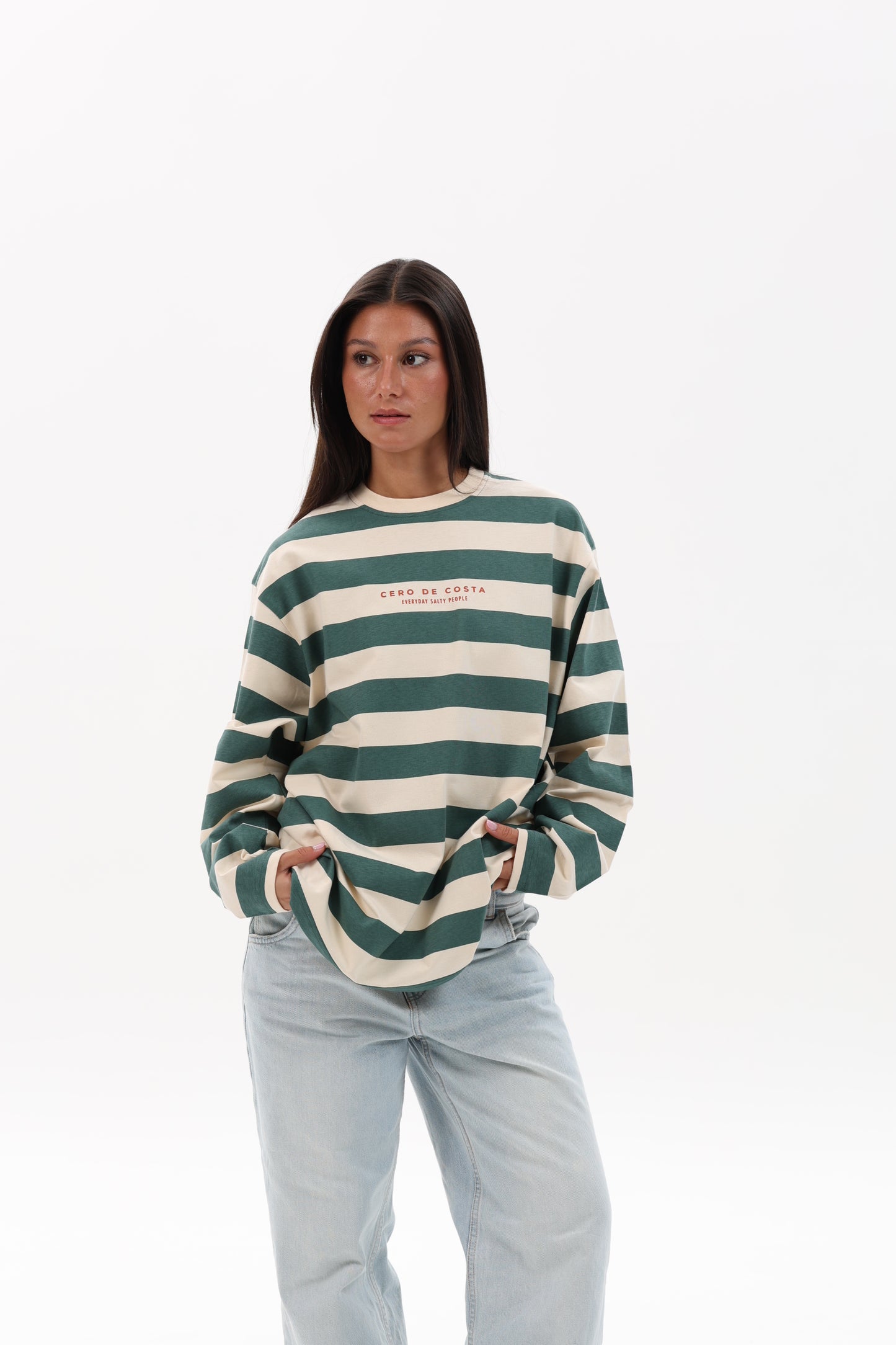 CAMISETA VERDE/BEIGE "PLAYAS RAZO" RAYAS