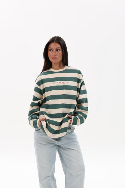 CAMISETA VERDE/BEIGE "PLAYAS RAZO" RAYAS
