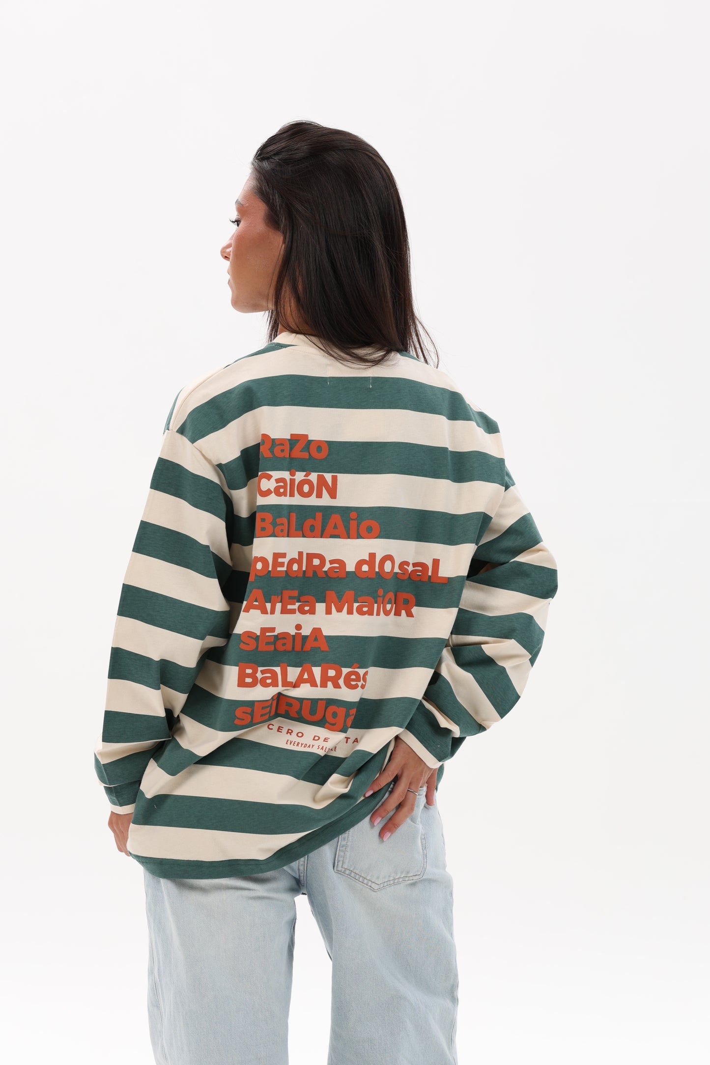 CAMISETA VERDE/BEIGE "PLAYAS RAZO" RAYAS