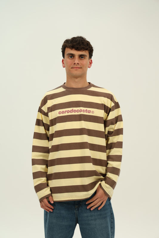 CAMISETA MARRÓN/AMARILLO "VIGO" RAYAS