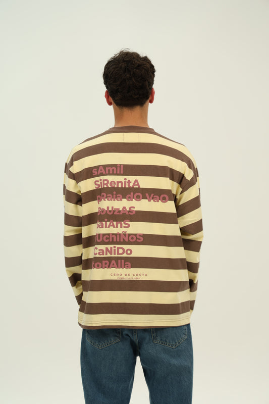 CAMISETA MARRÓN/AMARILLO "VIGO" RAYAS