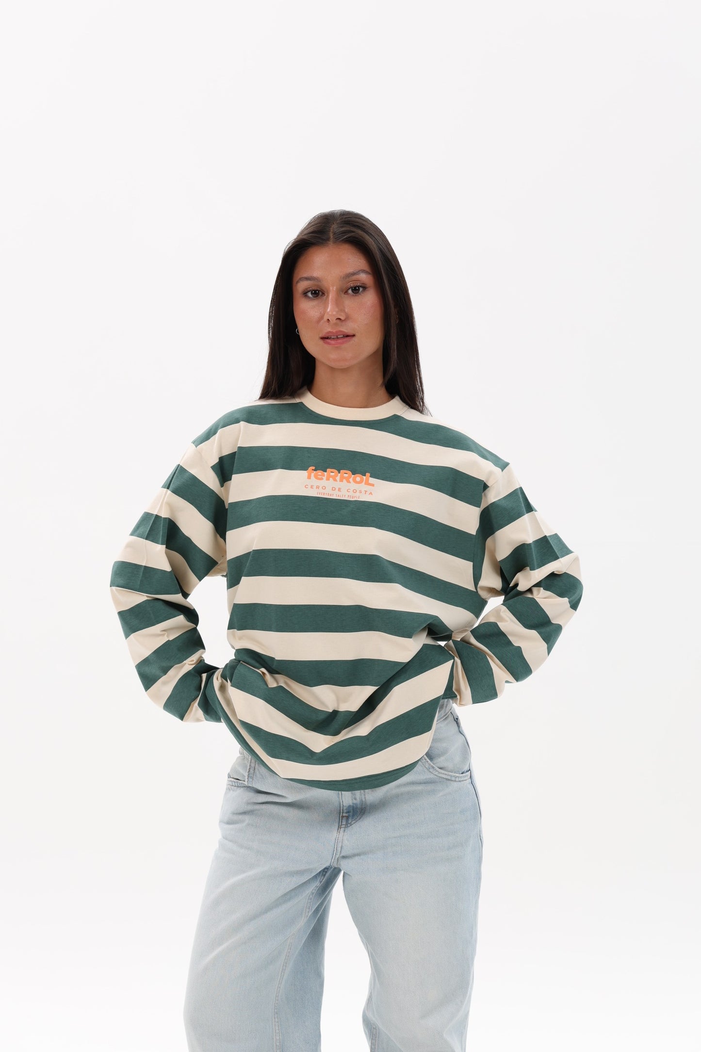 CAMISETA VERDE/BEIGE "FERROL" RAYAS