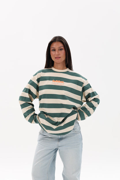 CAMISETA VERDE/BEIGE "FERROL" RAYAS