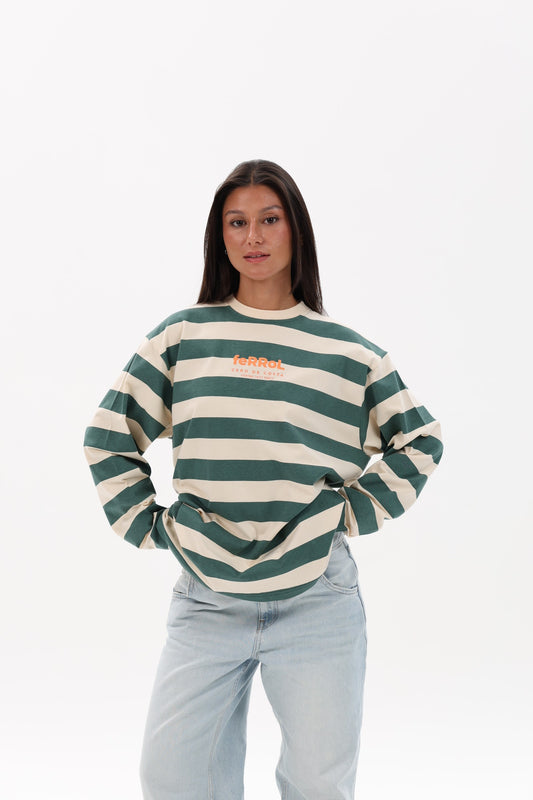 CAMISETA VERDE/BEIGE "FERROL" RAYAS