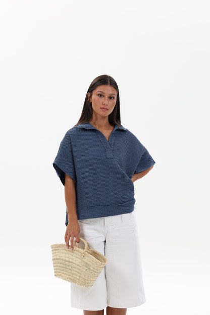 CAMISA AZUL MANGA CORTA PARCHE