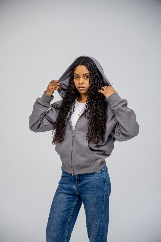 GREY/WHITE "SURF BEACHES" SHORT ZIP SWEATSHIRT