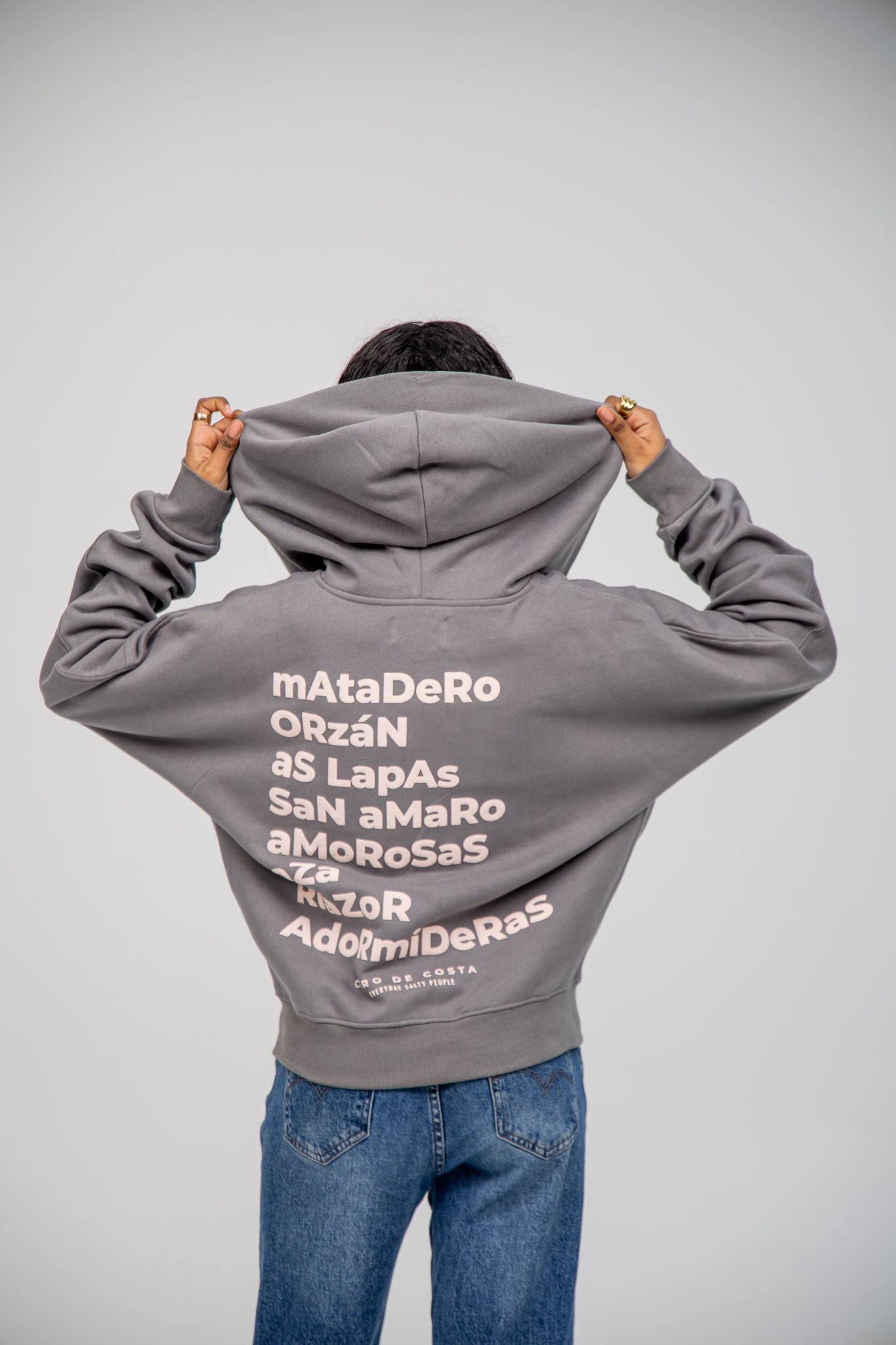 GREY/WHITE SWEATSHIRT "A CORUÑA" SHORT ZIP