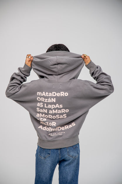 GREY/WHITE SWEATSHIRT "A CORUÑA" SHORT ZIP