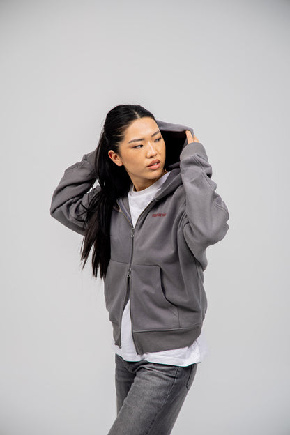 GREY/PINK "VIGO" SHORT ZIP SWEATSHIRT