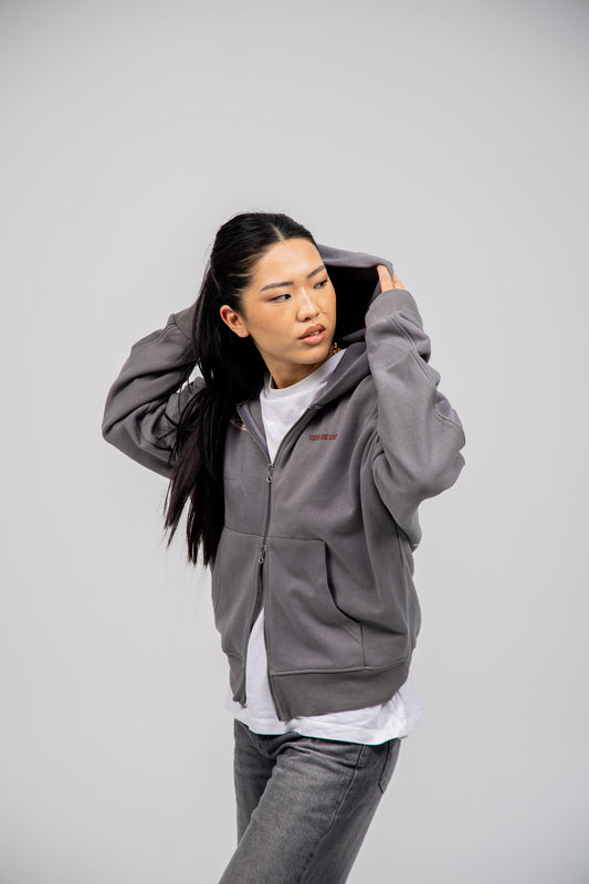 GREY/PINK "VIGO" SHORT ZIP SWEATSHIRT