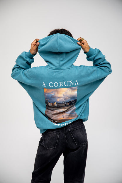 BLUE SWEATSHIRT/SC "A CORUÑA PHOTO SUPERKARMEN" WITH HOOD
