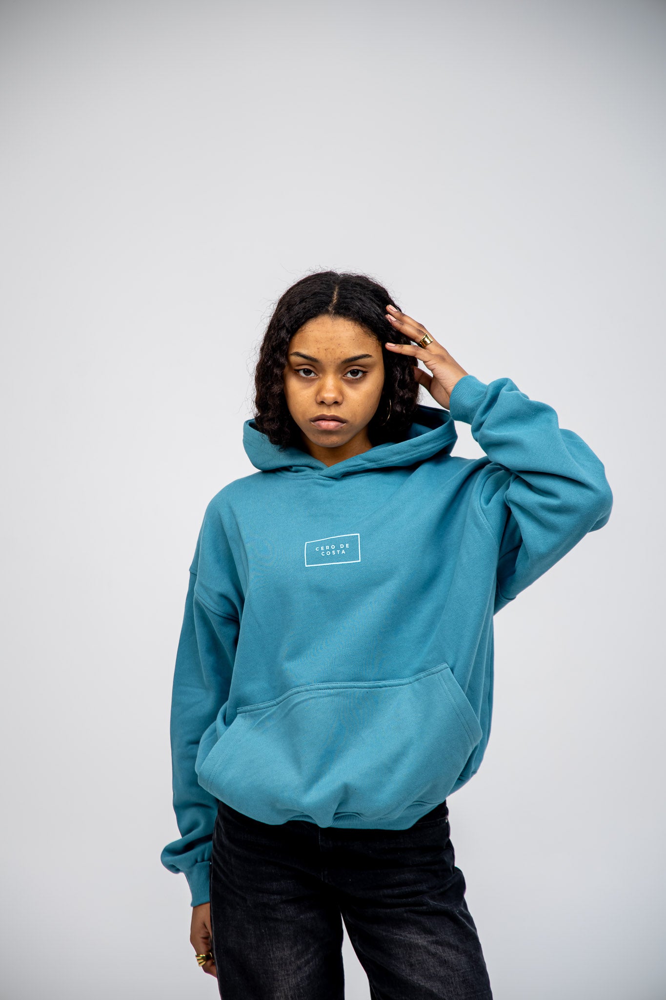 SUDADERA AZUL/CELESTE "CDC GRANDE" LOGO CON CAPUCHA