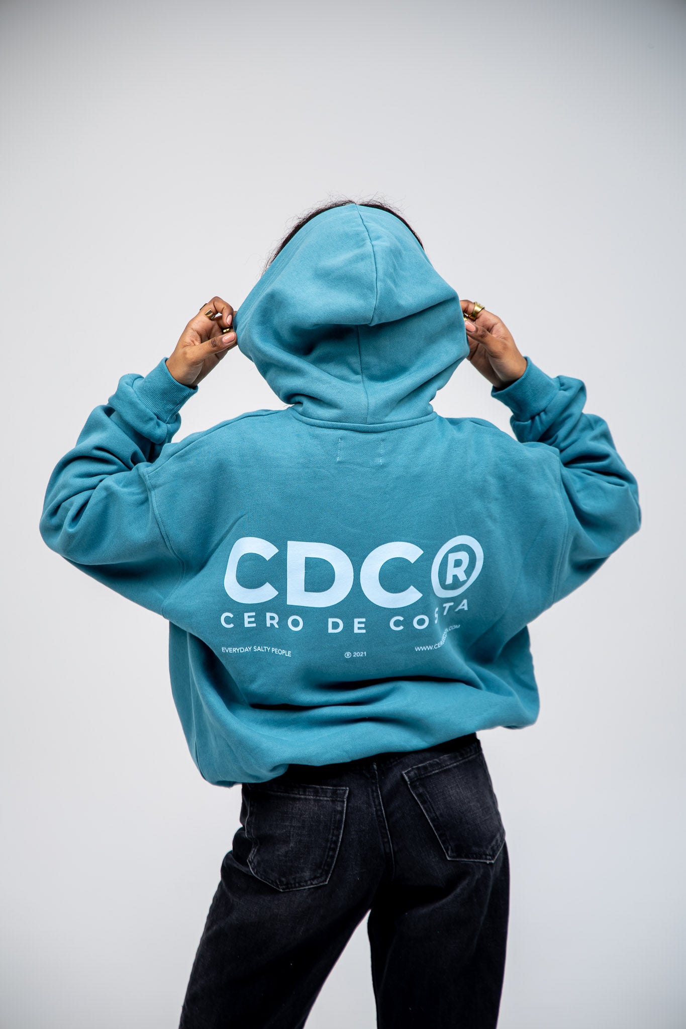 SUDADERA AZUL/CELESTE "CDC GRANDE" LOGO CON CAPUCHA