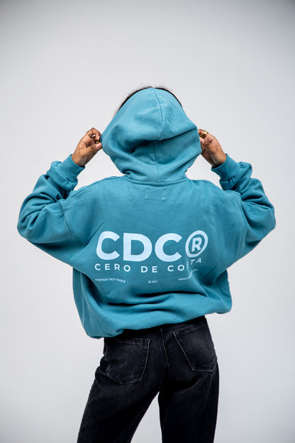 SUDADERA AZUL/CELESTE "CDC GRANDE" LOGO CON CAPUCHA