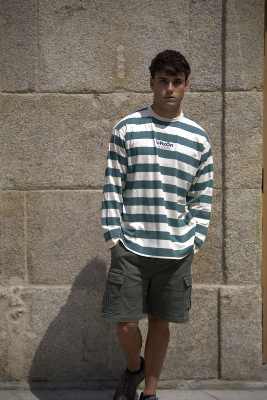 CAMISETA VERDE/BEIGE "PANXÓN" RAYAS
