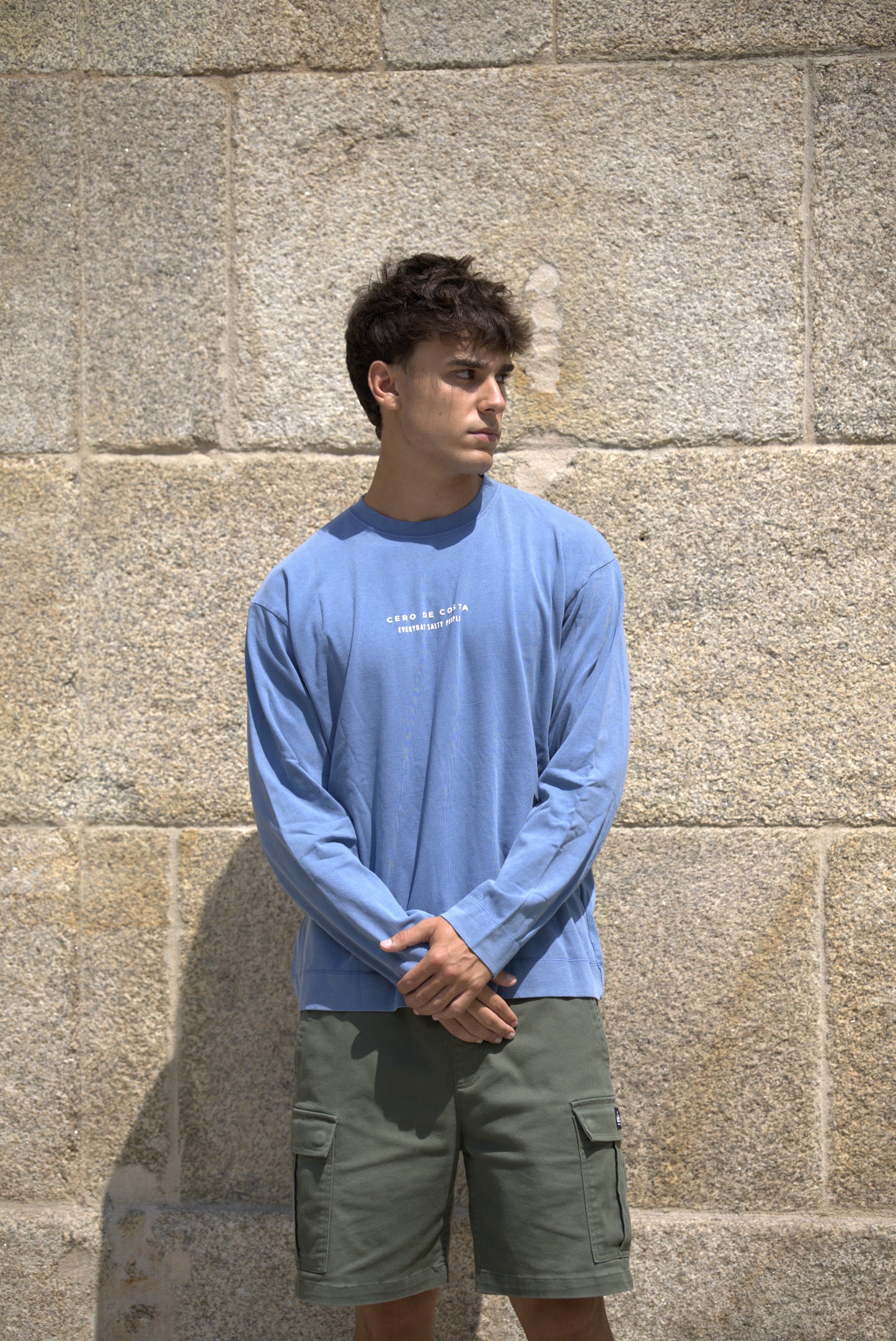 CAMISETA AZUL/BEIGE "BAIONA" MANGA LARGA