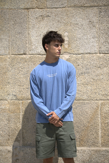 CAMISETA AZUL/BEIGE "BAIONA" MANGA LARGA
