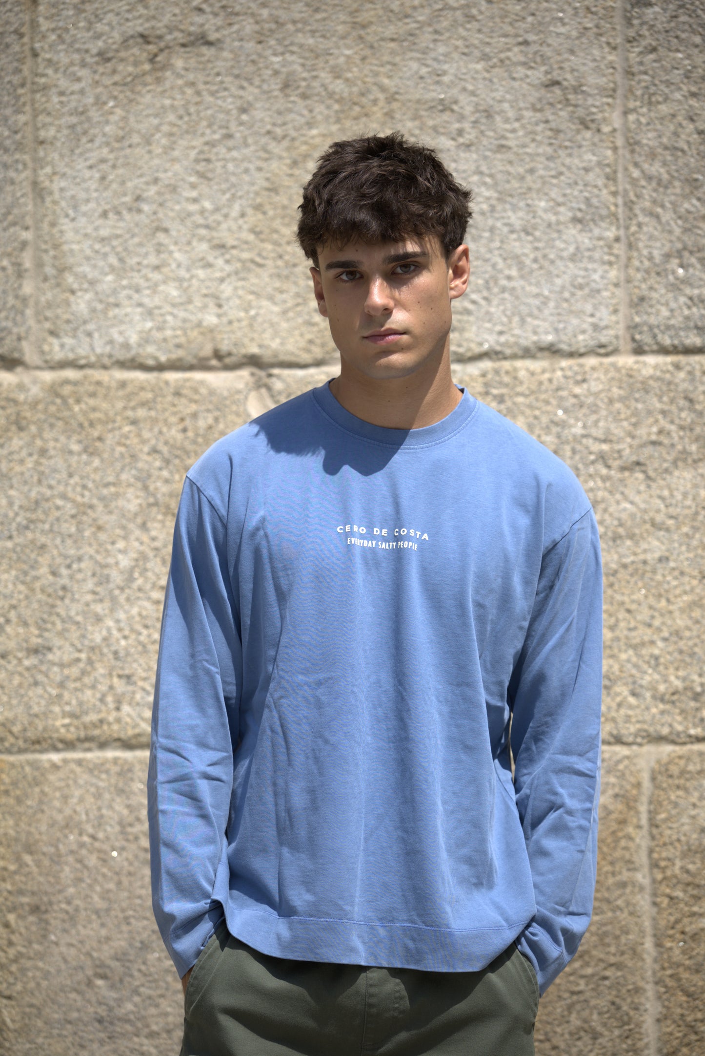 CAMISETA AZUL/BEIGE "BAIONA" MANGA LARGA