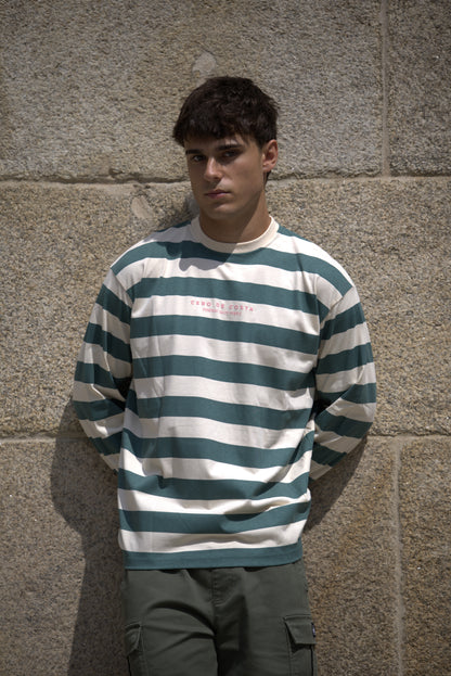 CAMISETA VERDE/BEIGE "BAIONA" RAYAS