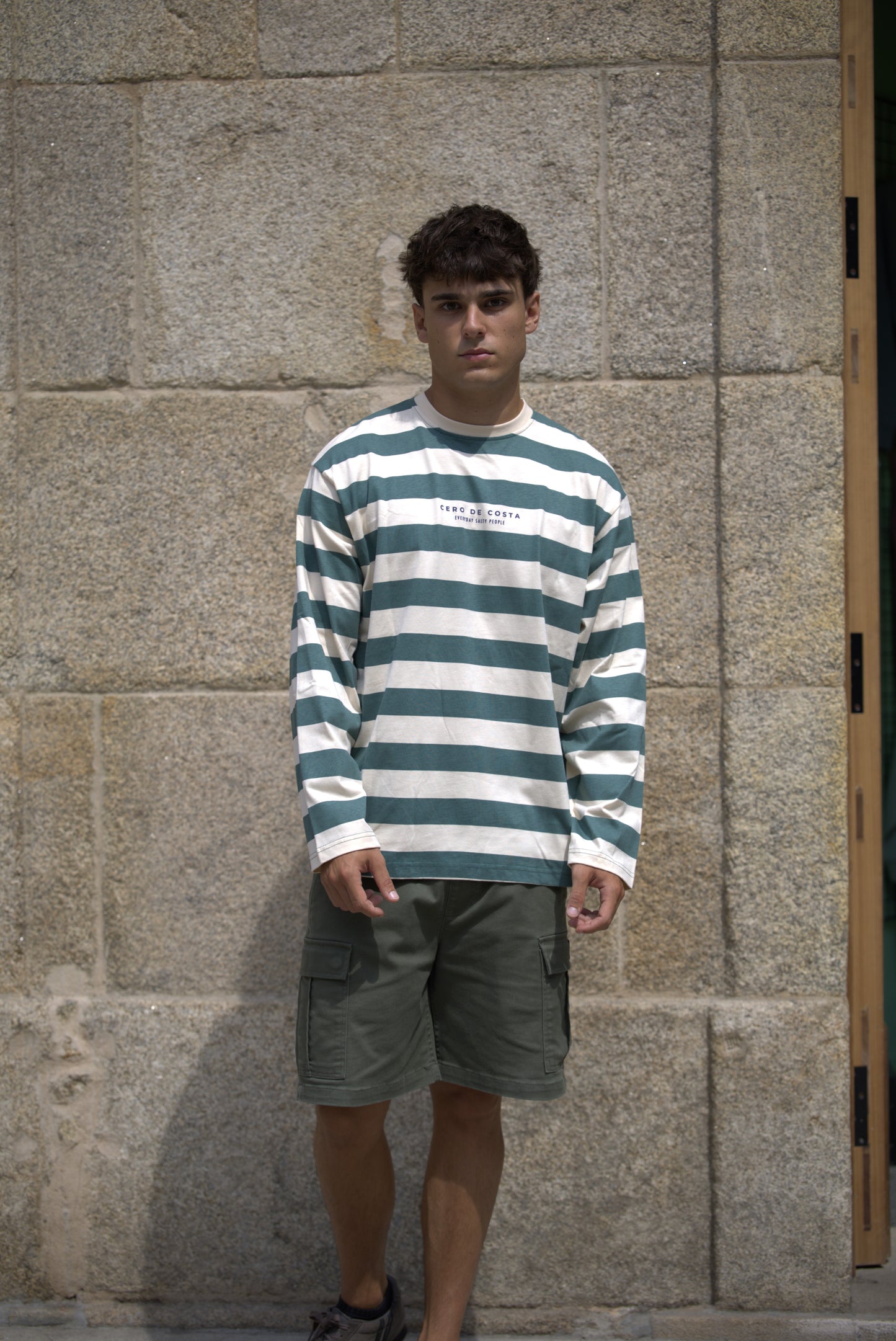 CAMISETA VERDE/BEIGE "VIGO" RAYAS
